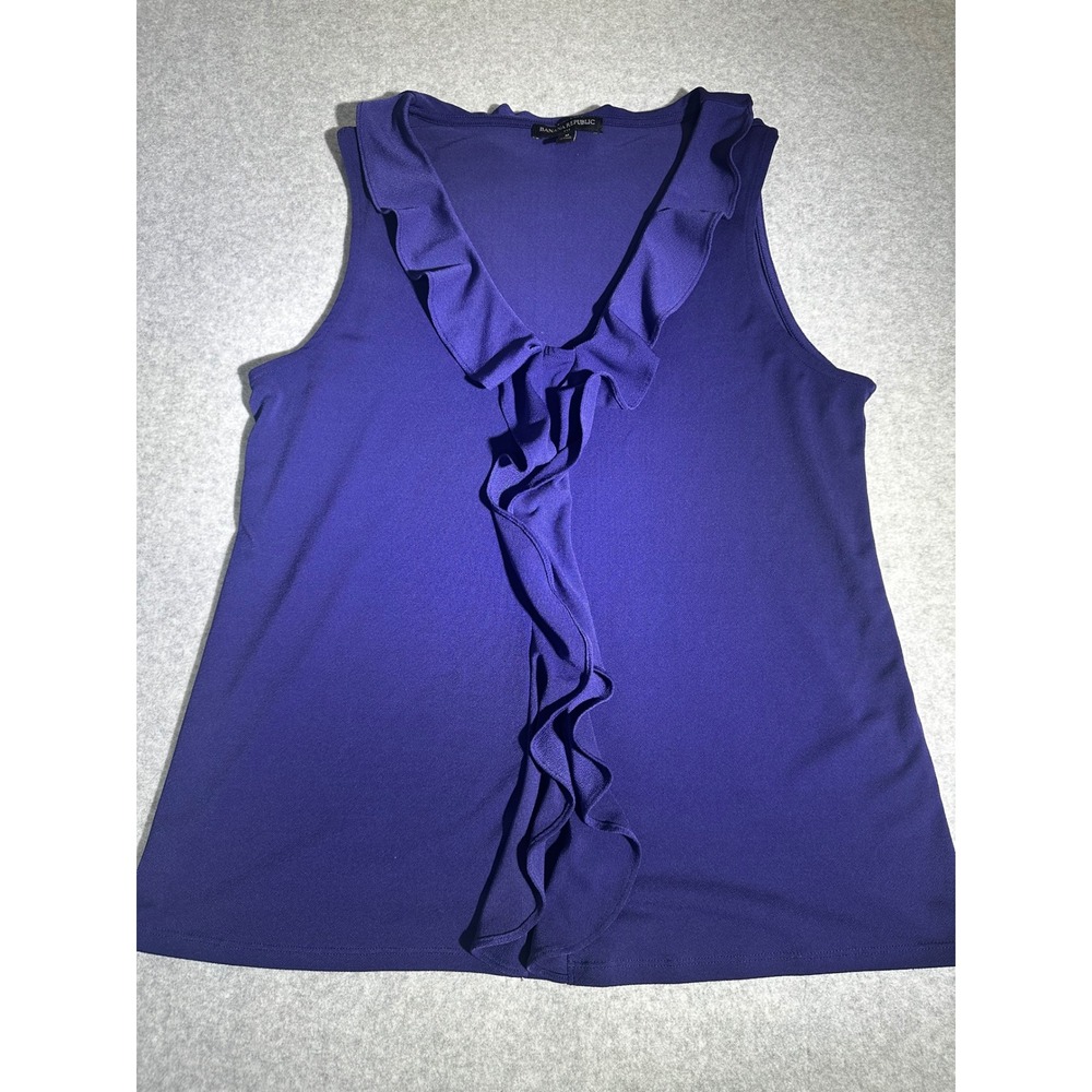 Banana Republic Womens Purple Ruffle V-Neck Sleeveless Blouse Top Medium